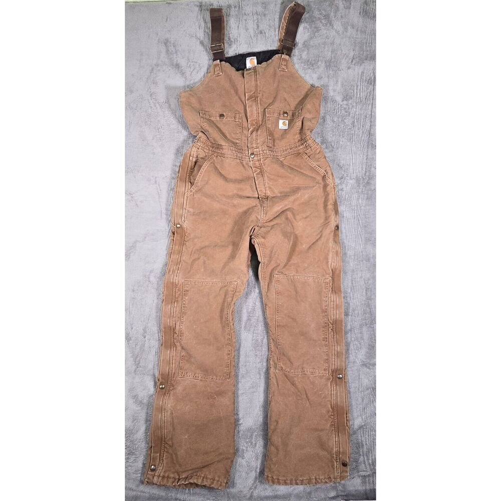 Carhartt Womens Brown Insulated WR027 Double Knee Bib Carpenter Overalls 16x34